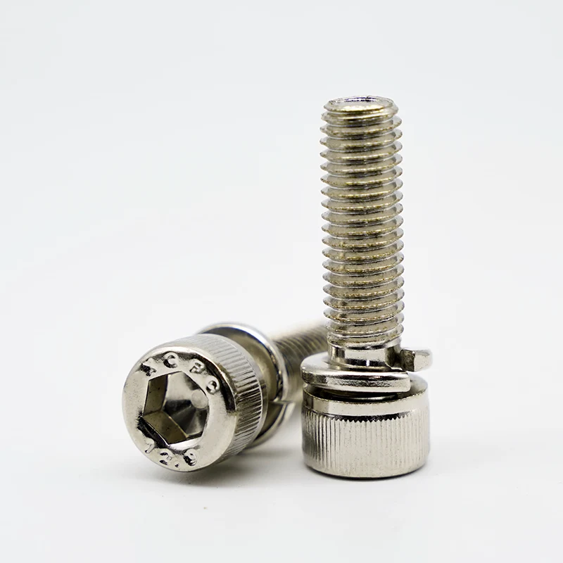 Никельмен қапталған Hex Socket Head Head Head қақпағы көктемгі жуғыштармен бұрандалар